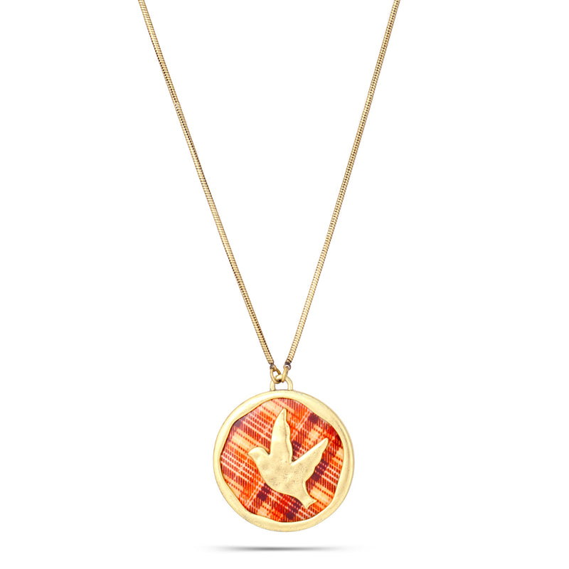Gold-Tone Metal Coral Pendant Necklace