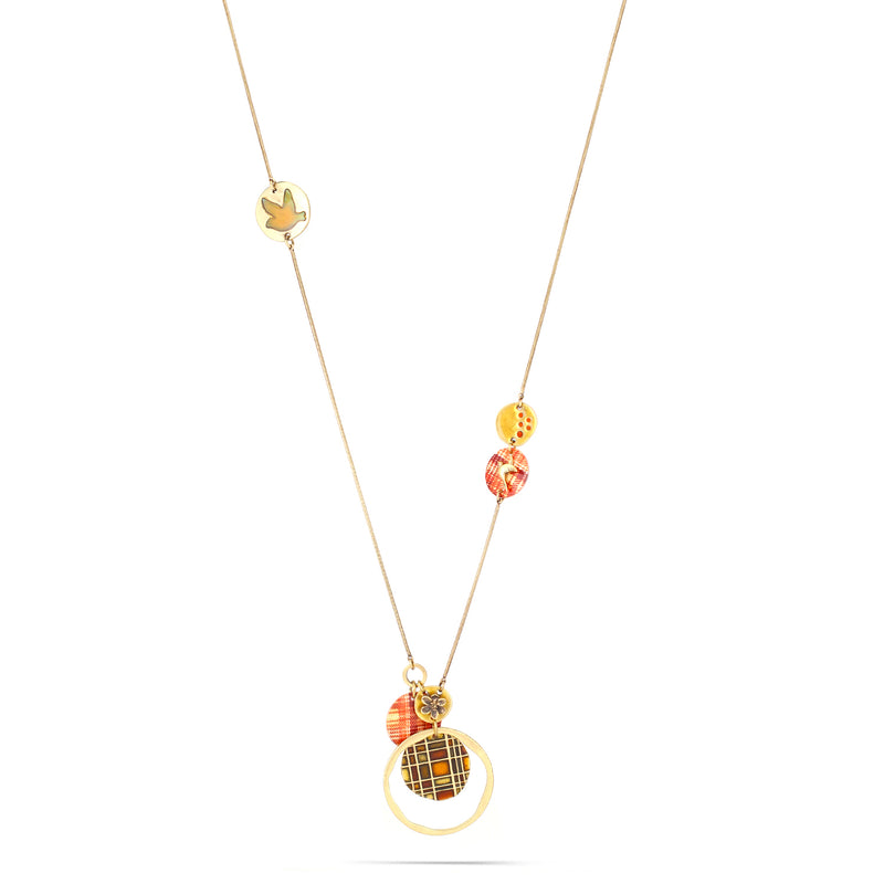 Gold-Tone Metal Adjustable Necklace With A Mixed Motif Pendant