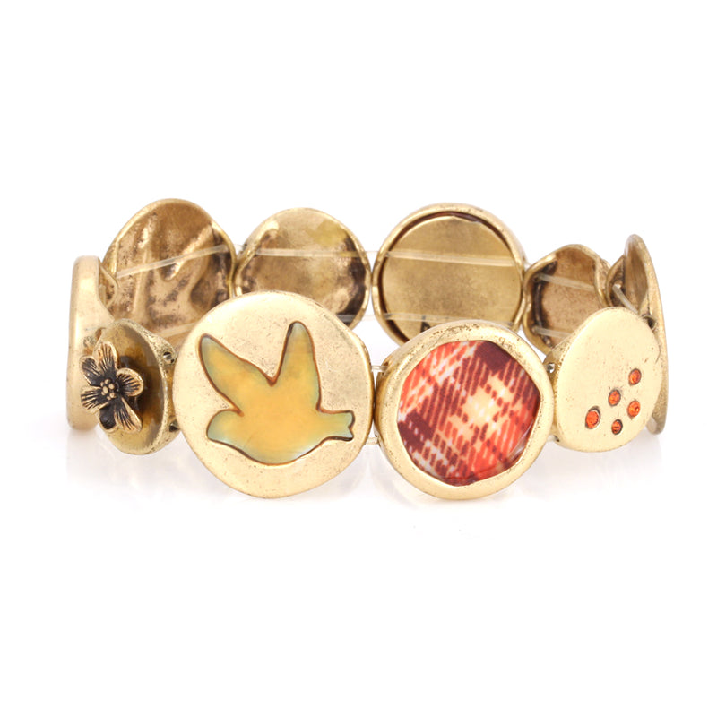 Gold-Tone Metal Multi Motif Pendant Stretch Bracelets