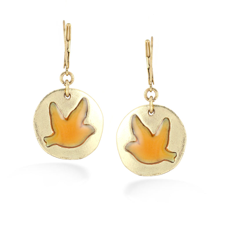 Gold-Tone Metal Orange Resin Bird Earrings