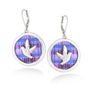 Rhodium-Tone Metal Mother Of Pearl Disc With Plaid Design Earrings