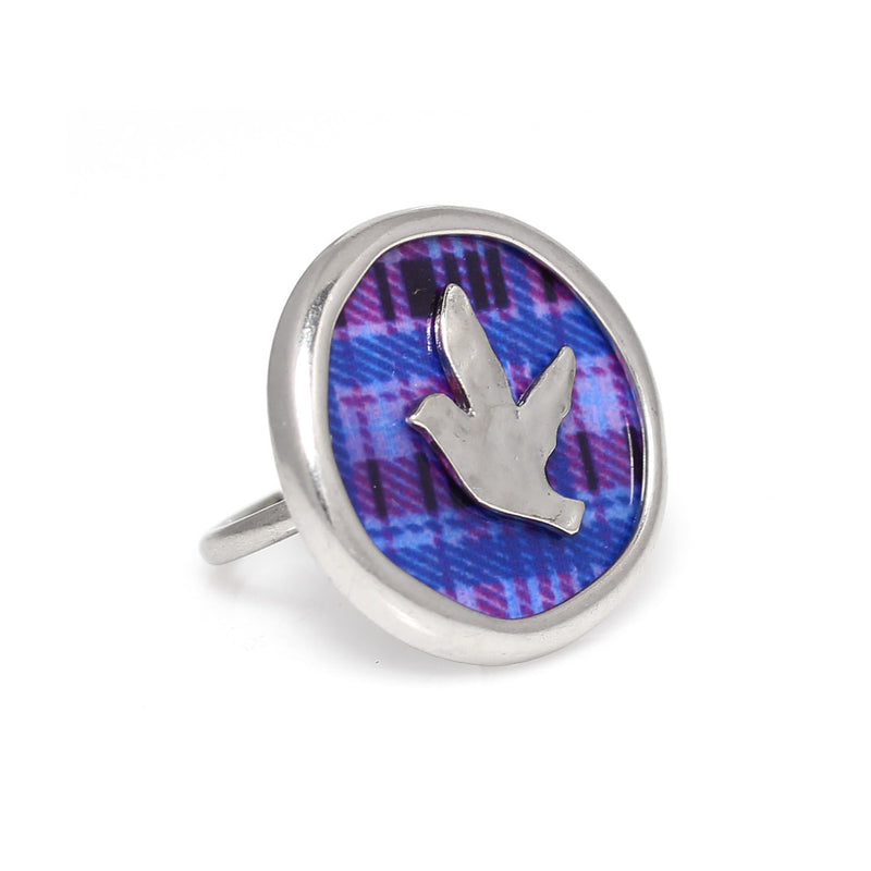 Silver Bird Blue Mother Of Pearl Disk Ring 