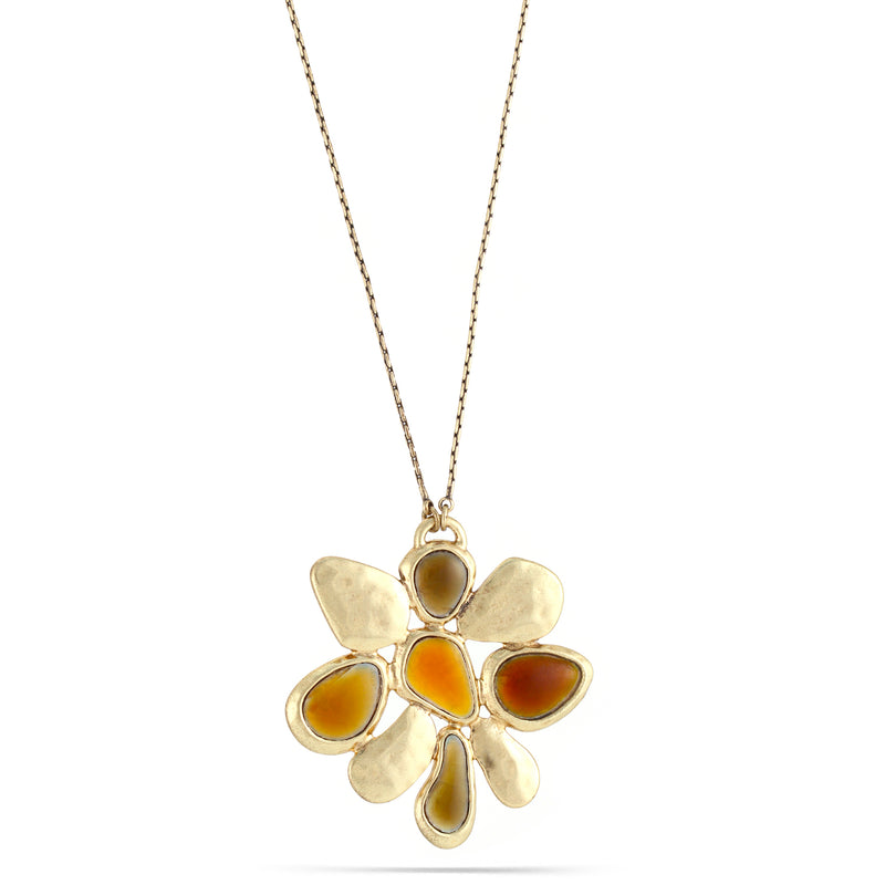 Gold-Tone Metal Brown Pendant Necklace