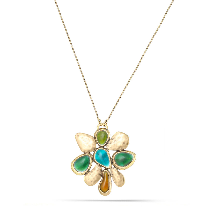 Gold-Tone Metal Green Pendant Necklace