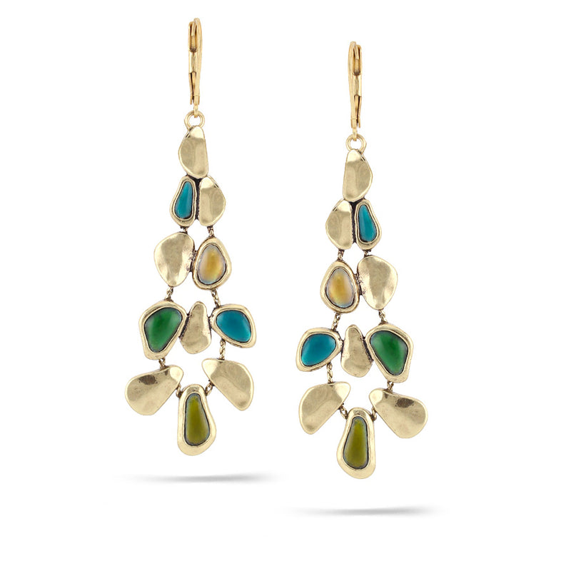 Gold-Tone Metal Green And Olive Drop Earrings