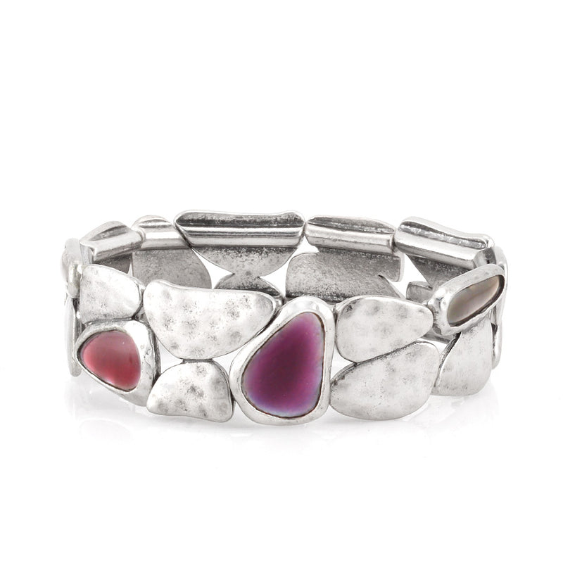 Rhodium-Tone Metal Purple Stretch Bracelets