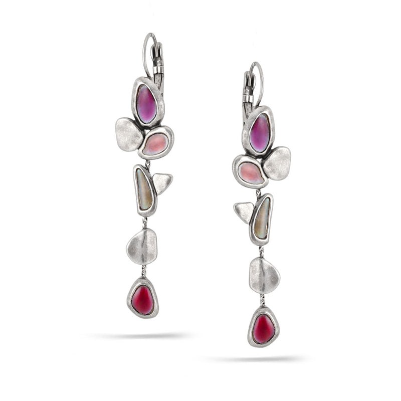 Rhodium-Tone Metal Purple Drop Earrings