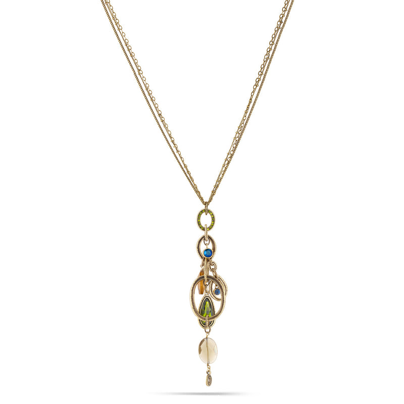 Gold-Tone Metal Green Blue And Citrine Crystal Necklace