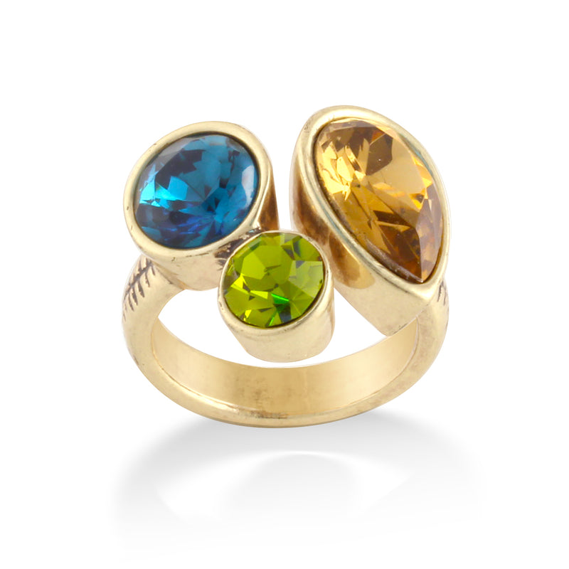 Gold-Tone Metal Cutrine Green And Blue Adjustable Ring