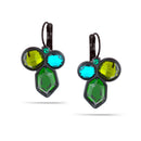 Black -Tone Metal Green Olive And Aqua Blue Faceted French Clip Earrings