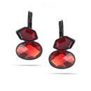 Black -Tone Metal Red Faceted French Clip Earrings