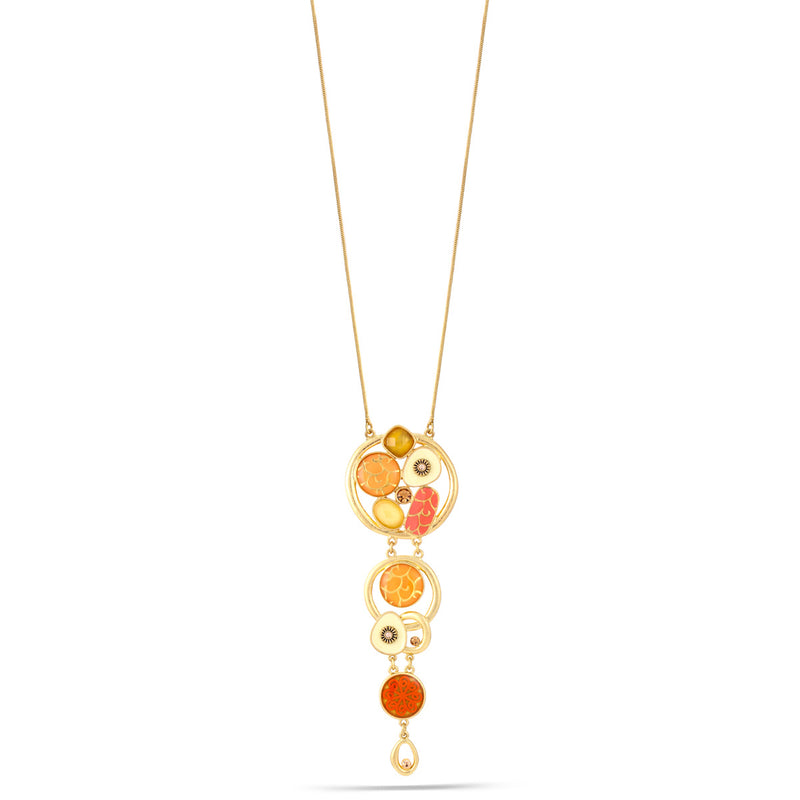 Gold-Tone Metal Coral And Cream Drop Necklace