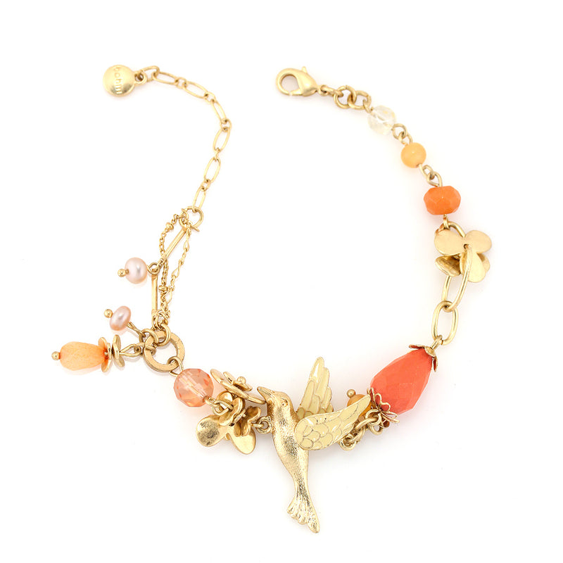 Gold-Tone Metal Bird And Coral Wrap Around Bracelets