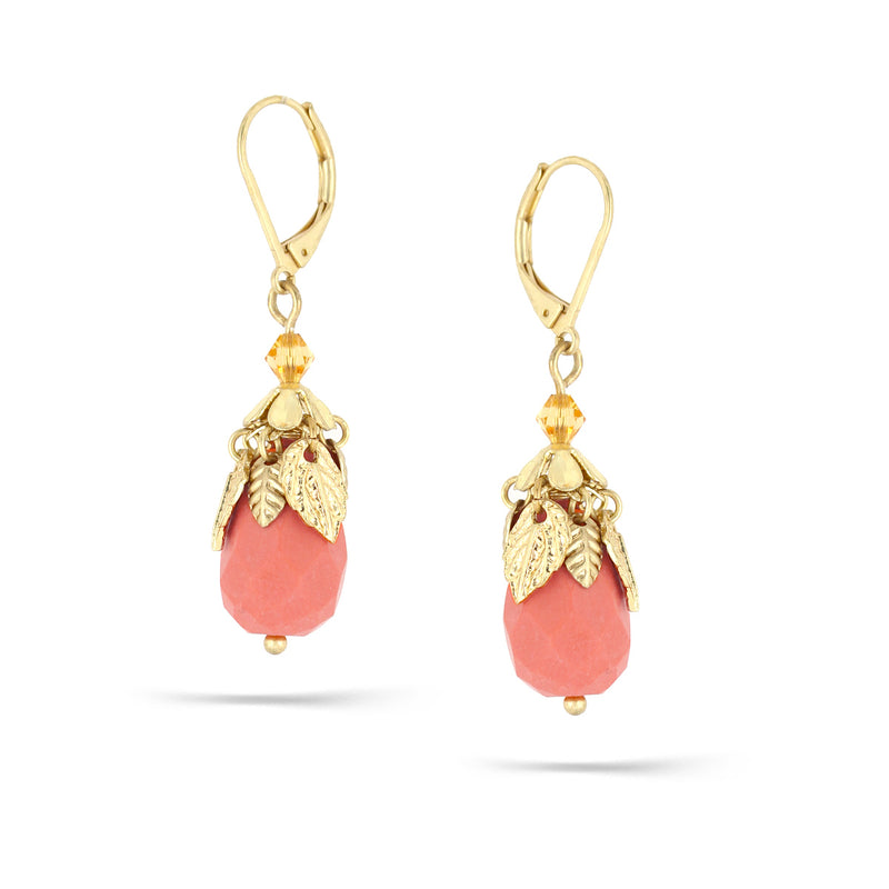 Gold-Tone Metal Leaf Coral Drop Earrings
