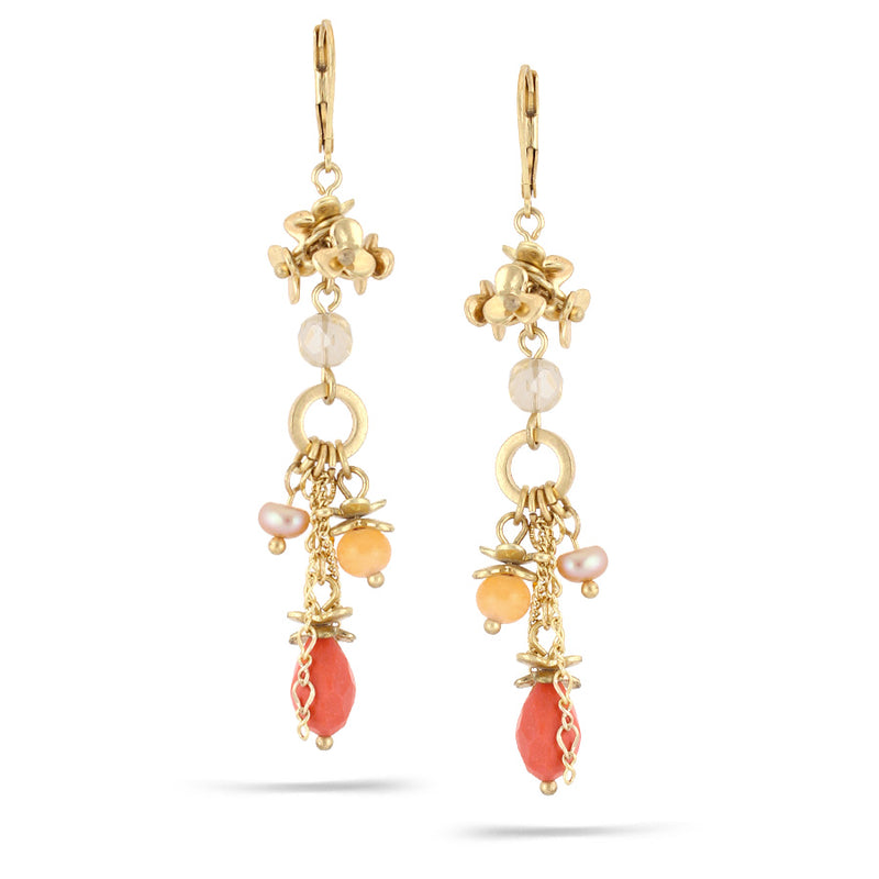 Gold-Tone Metal Orange Beads Drop Earrings