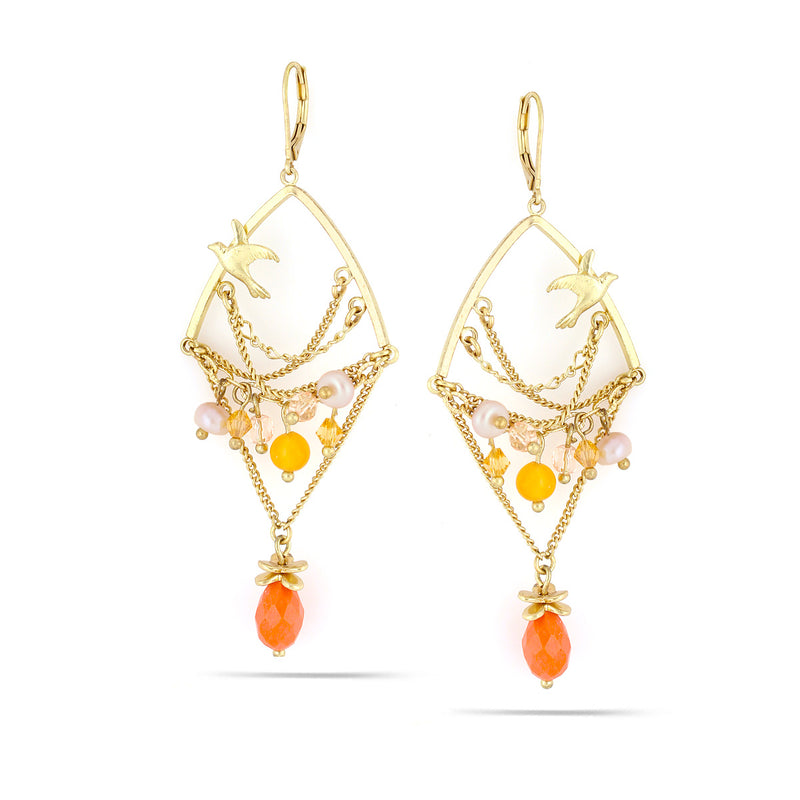 Gold-Tone Metal Pearl And Coral Drop Earrings