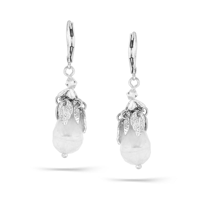 Silver-Tone Metal Leaf Clear Crystal Drop Earrings