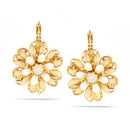 Old-Tone Metal Enamel Crystal Flower Earrings