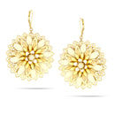 Gold-Tone Metal Cream White Flower Disc Earrings
