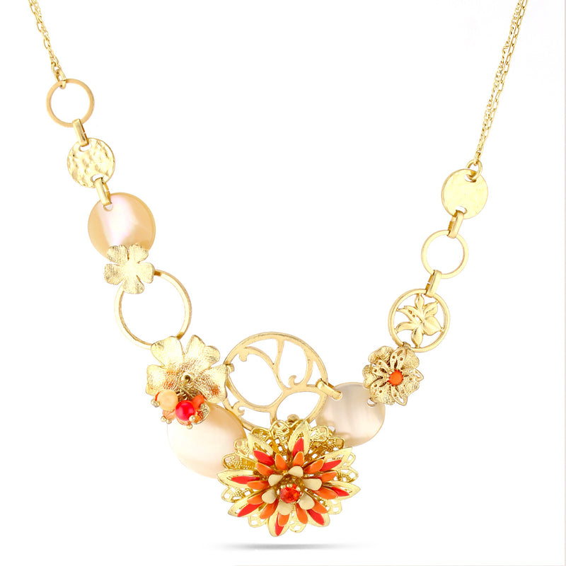 Gold-Tone Metal Coral Peach Mother Of Pearl Necklace