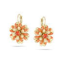 Gold-Tone Metal Peach Cream Flower Drop Earrings