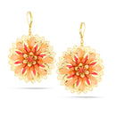 Gold-Tone Metal Coral Peach Flower Disc Earrings