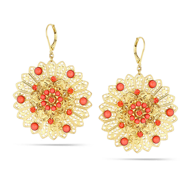 Gold-Tone Metal Coral Flower Drop Earrings