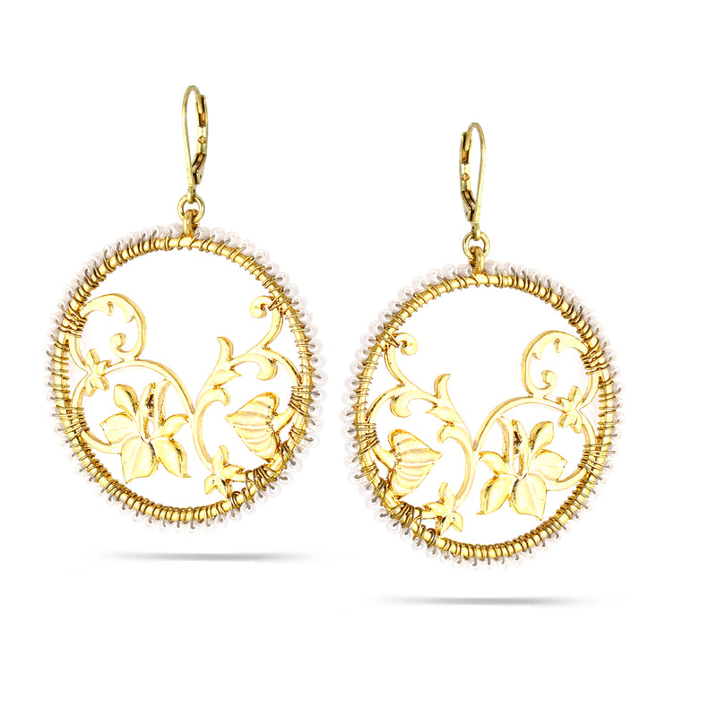 Gold-Tone Metal Flower Filigree Round Earrings