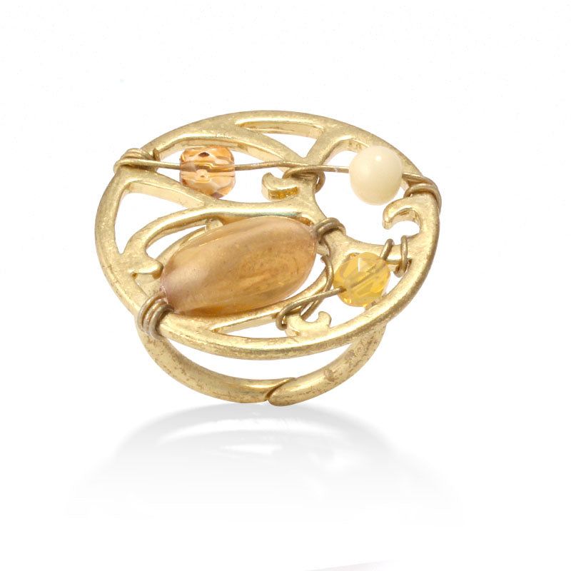 Gold-Tone Metal Beads Adjustable Ring