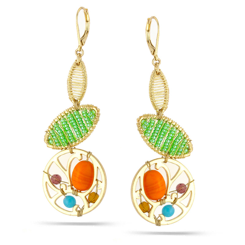 Gold-Tone Mtal Multi Color Beads Drop Earrings