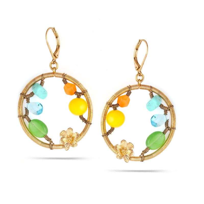 Gold-Tone Metal Multi Color Beads Round Earrings