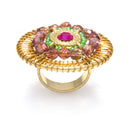 Gold-Tone Metal Multi Color Beads Adjustable Ring