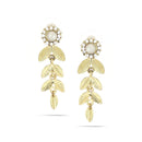 Gold-Tone Metal Leaf Pearl And Crystal Earrings