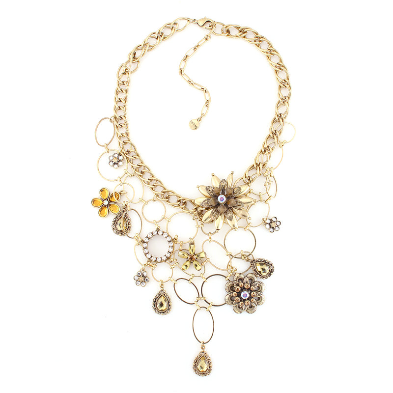 Gold-Tone Metal Mix Crystal Charm Necklace