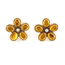Gold-Tone Metal Citrine Crystal Flower Stud Earrings