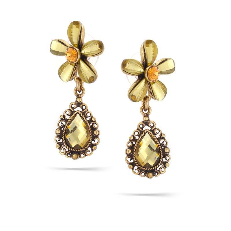 Gold-Tone Metal Olive And Orange Crystal Drop Stud Earrings