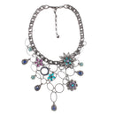 Hematite-Tone Metal Mix Crystal Teardrop Necklace