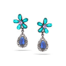 Hematite-Tone Metal Aqua Green And Blue Teardrop Crystal Drop Earrings