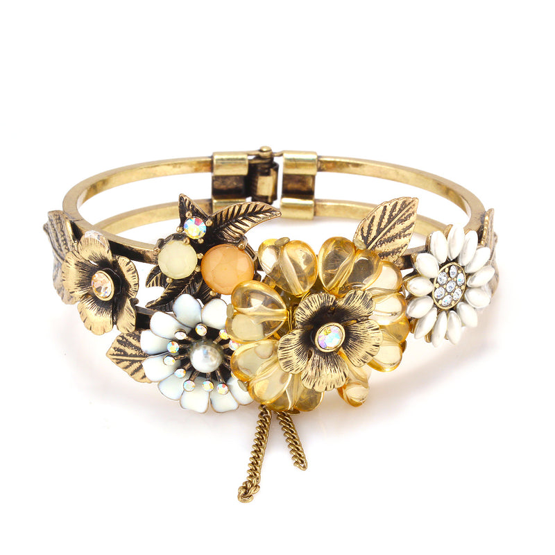 Gold-Tone Metal Enamel And Crystals Flower Bracelets