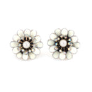 Gold-Tone Metal Cream Enamel Pearl And Crystal Flower Earrings