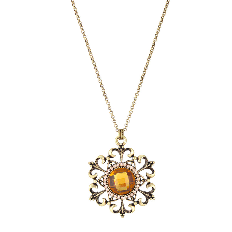 Gold-Tone Metal Yellow Crystal Pendant Necklace