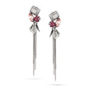 Rhodium -Tone Metal Amethyst And Smokey Drop Earrings