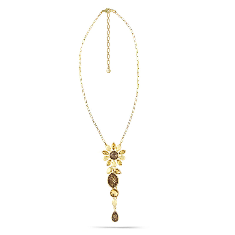 Gold-Tone Matte Finished Metal Citrine Crystal Drop Pendant Necklace