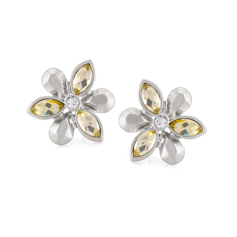 Silver-Tone Metal Yellow Crystal Stud Earrings