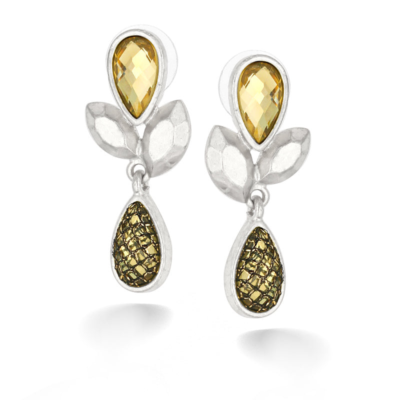 Gold-Tone Metal Yellow Crystal Teardrop Earrings