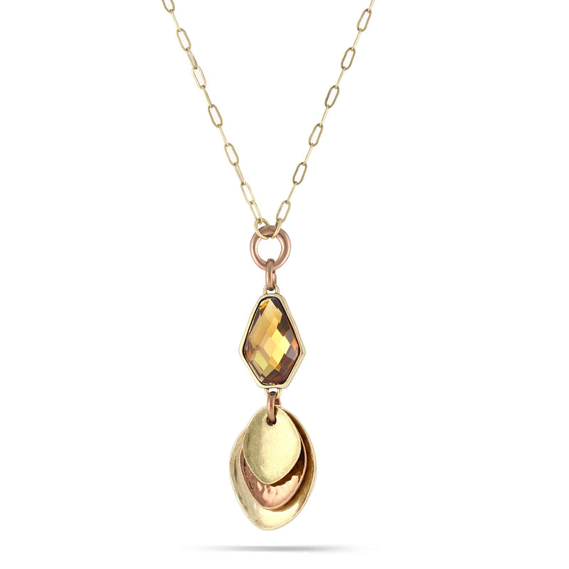 Yellow-Rose-Gold-Tone Citrine Crystal Necklace