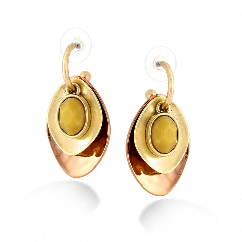 Gold Copper-Tone Metal Yellow Stone Earrings
