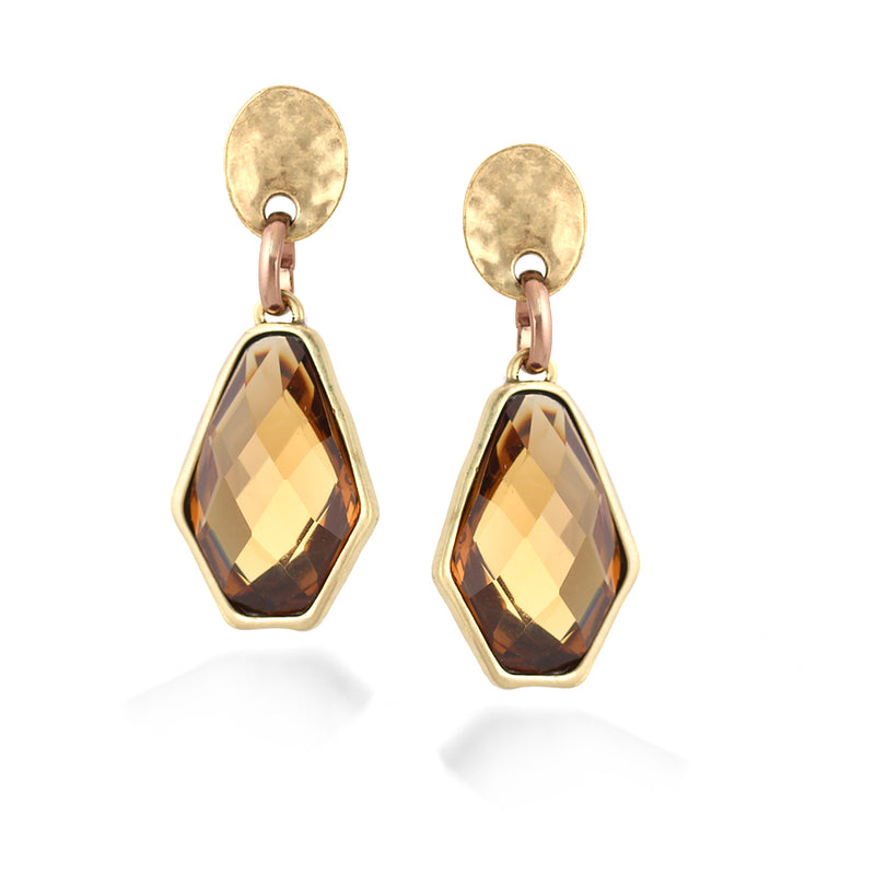 Gold-Tone Metal Golden Stone Drop Earrings