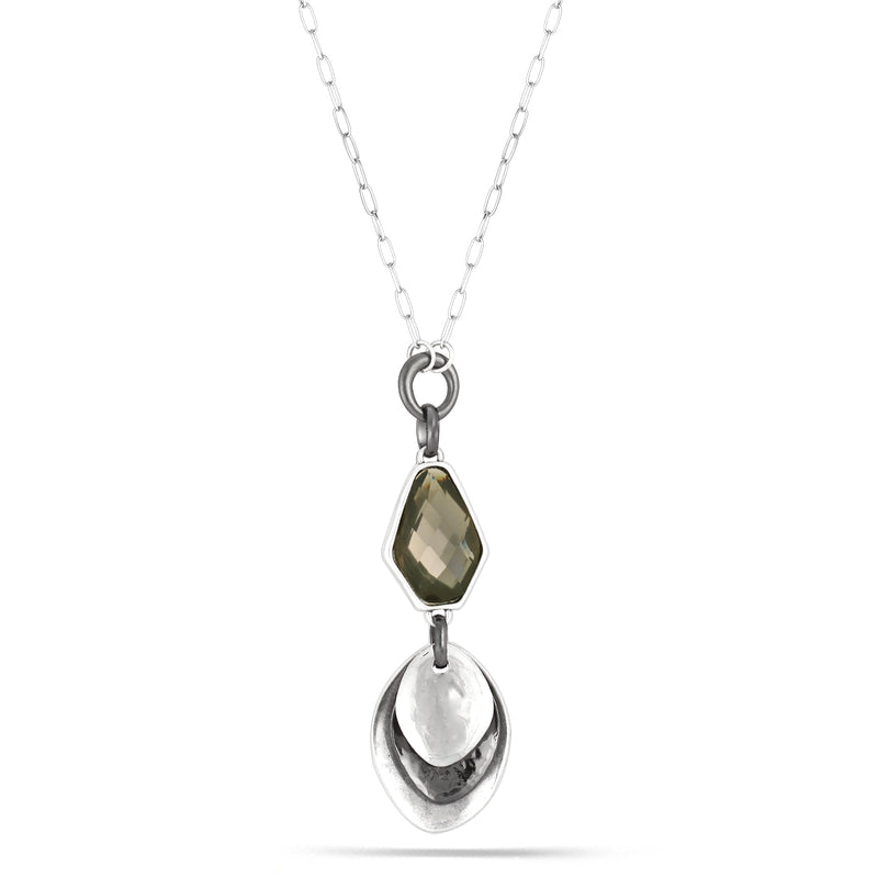 Silver-Hematite -Tone Metal Crystal Necklace