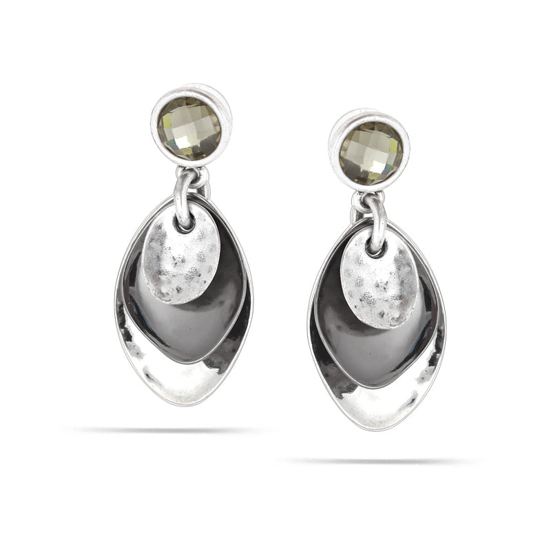 Silver-Hematite-Tone Crystal Drop Earrings